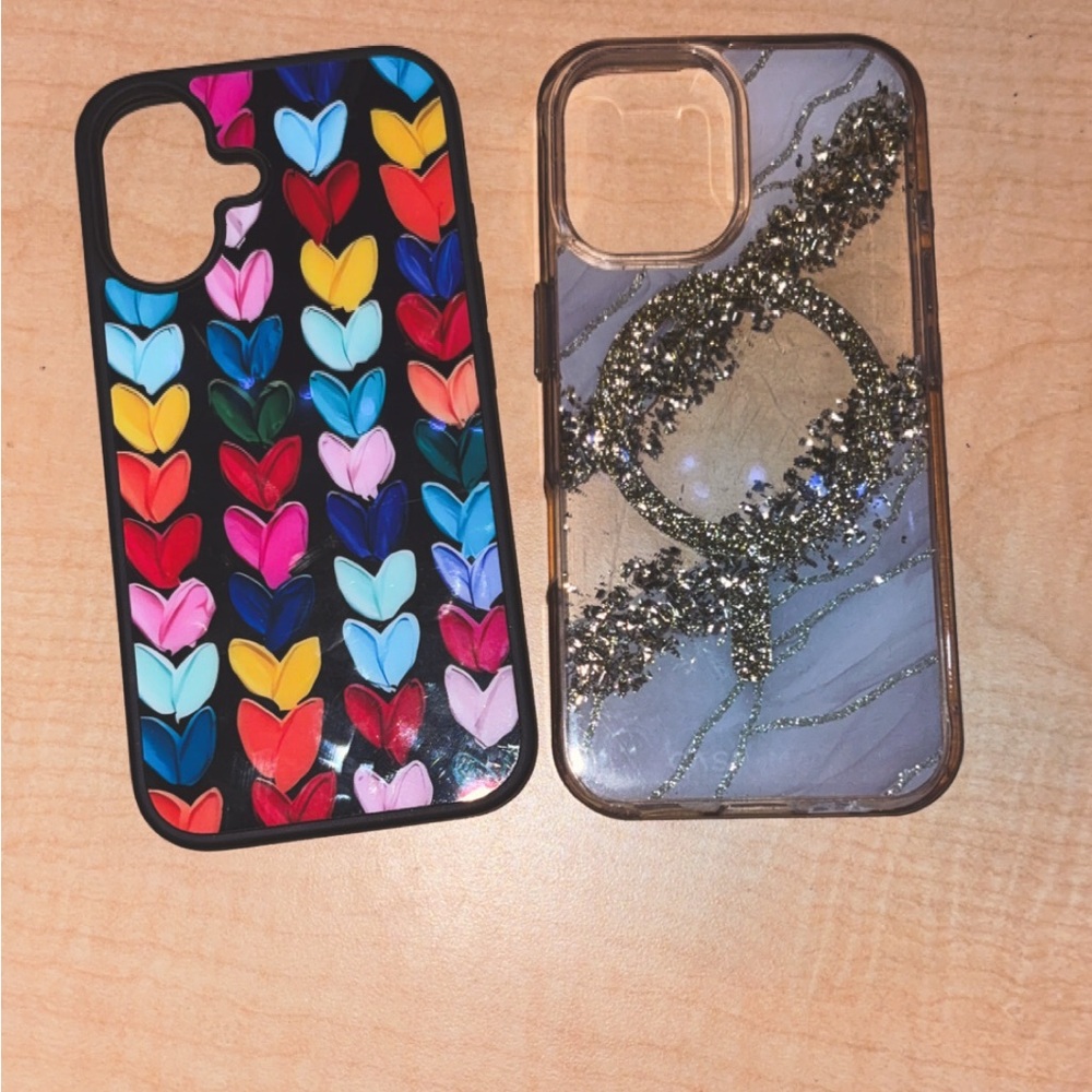 Vibrant Heart and Glitter Phone Case Duo